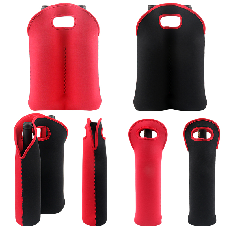 Neoprene Wine Bottle Sleeve Custom with Handle Black Red
